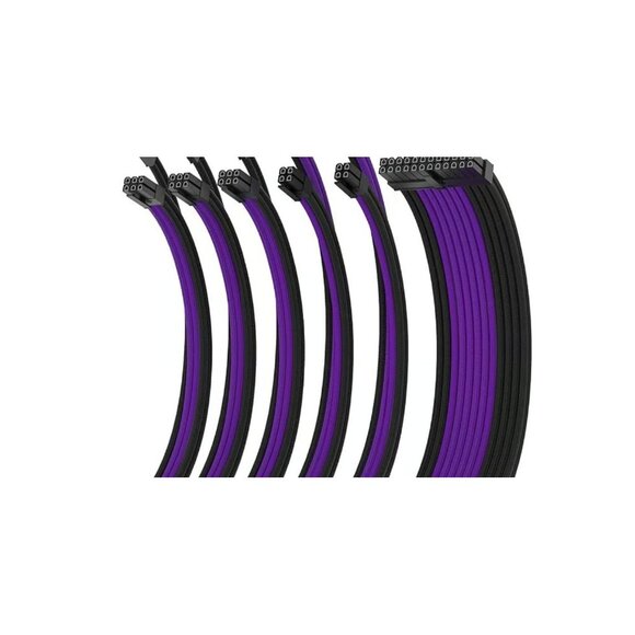 Custom Sleeved PSU Extension Cable Kit – Black & Purple (24-Pin, 8-Pin CPU, 8-Pi - Picture 11 of 11